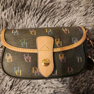 Dooney & Bourke Black and Tan Wristlet with Leather Trim